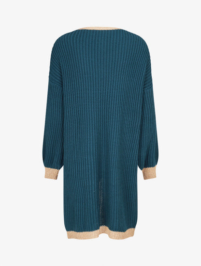 Gilet à bords lamés dorés - Bleu pétrole - 2