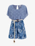 Combishort imprimé floral à buste en dentelle - Bleu - 1