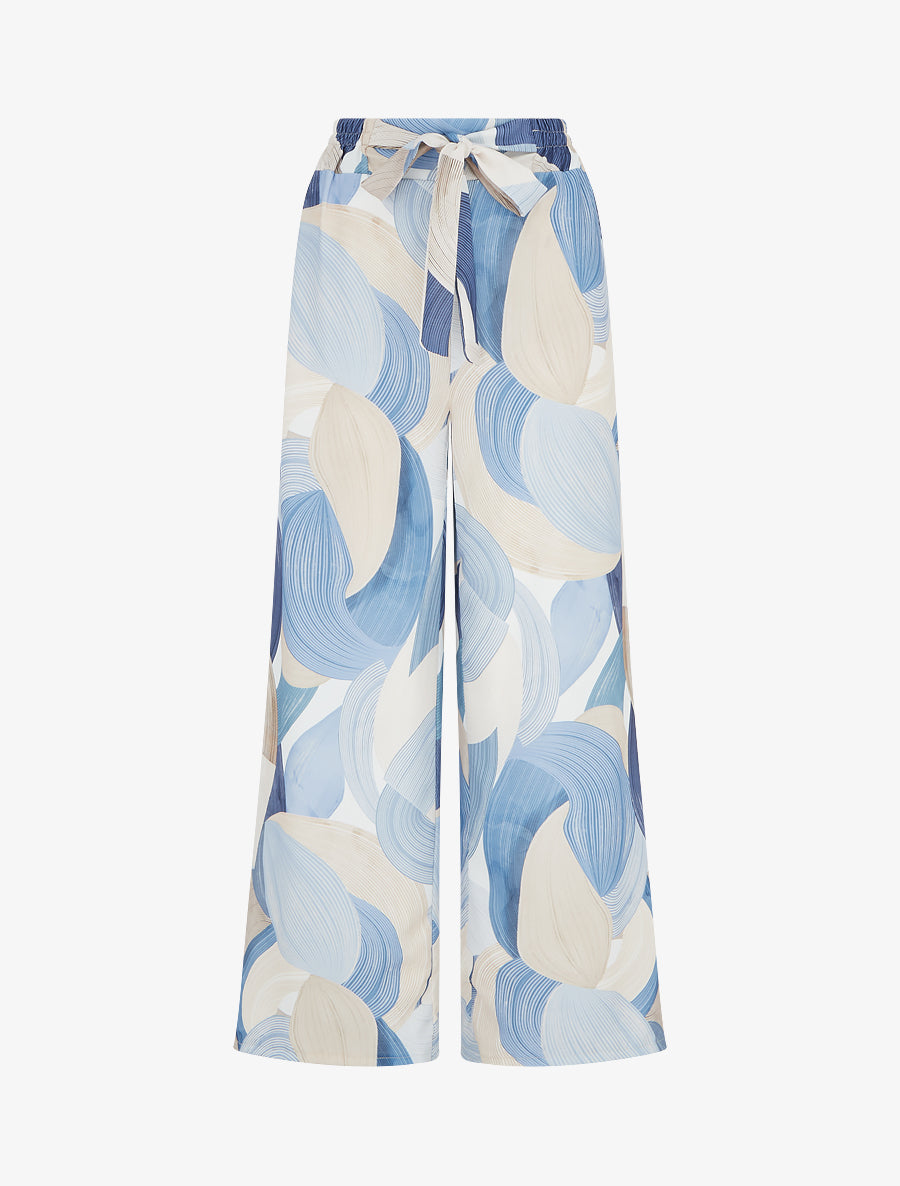 Pantalon fluide imprimé graphique - Bleu - 1