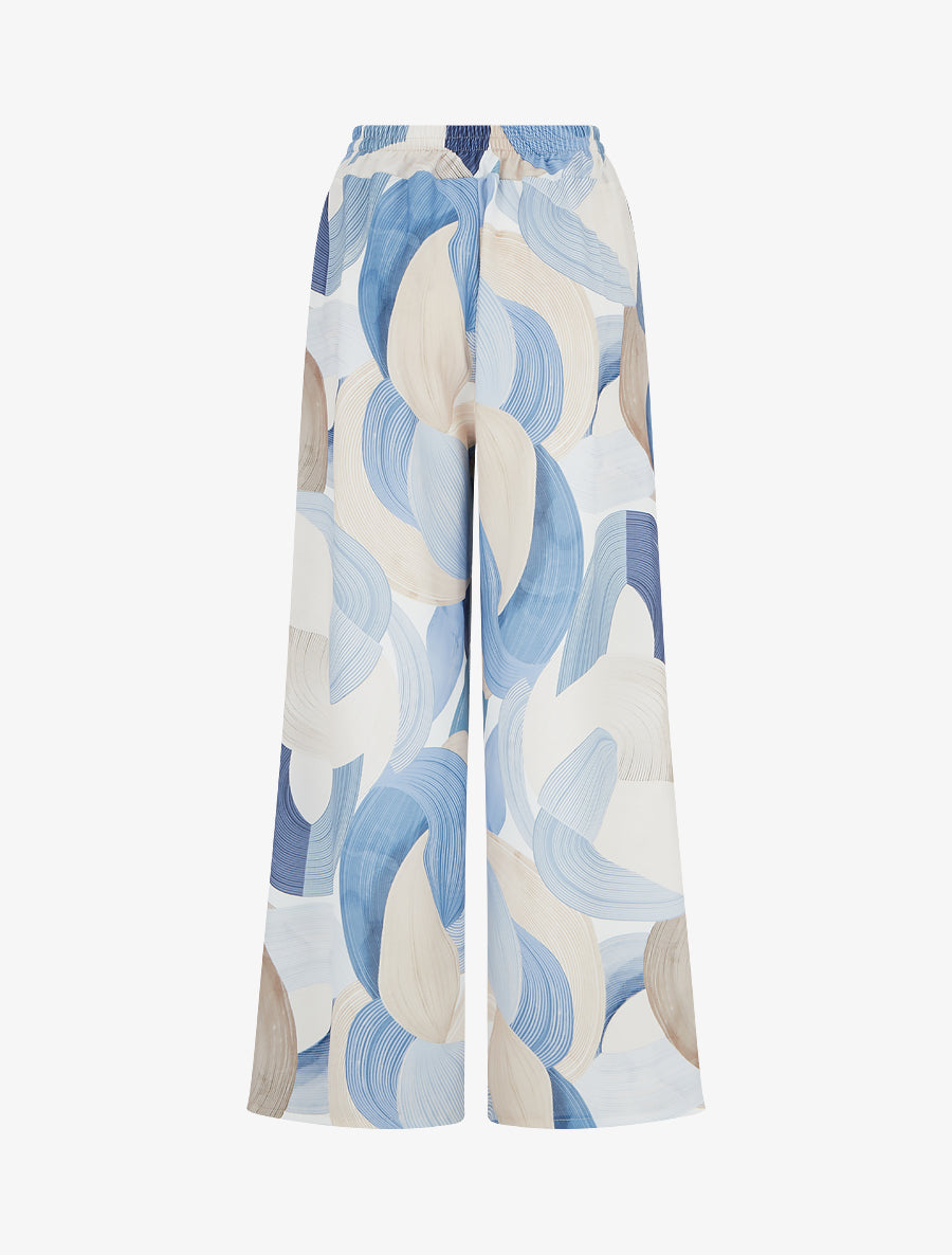 Pantalon fluide imprimé graphique - Bleu - 2