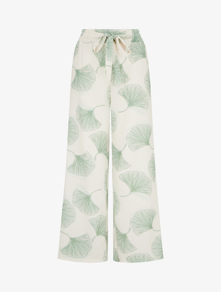 Pantalon fluide imprimé ginko - Kaki - 1