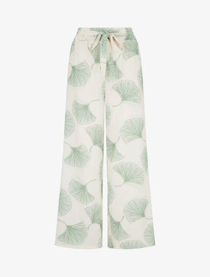 Pantalon fluide imprimé ginko - Kaki - 1