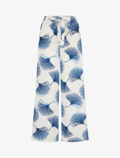 Pantalon fluide imprimé ginko - Marine - 1