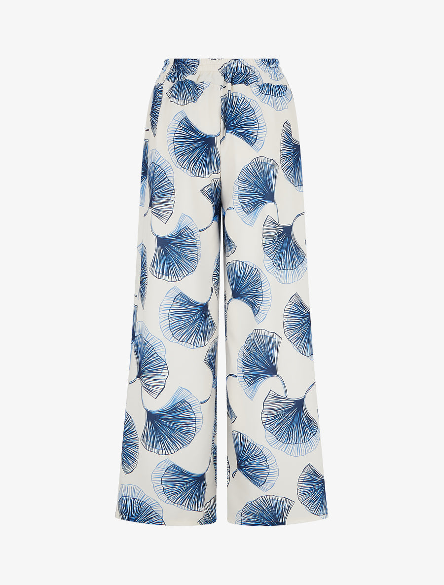 Pantalon fluide imprimé ginko - Marine - 2