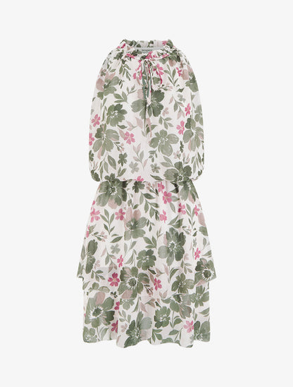 Robe imprimé fleuri à taille élastiquée - Kaki - 1