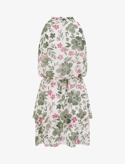 Robe imprimé fleuri à taille élastiquée - Kaki - 2