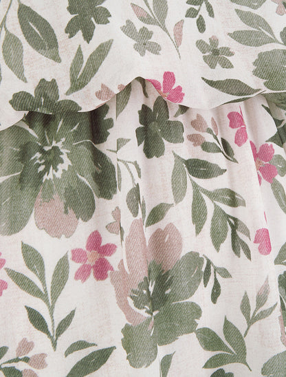 Robe imprimé fleuri à taille élastiquée - Kaki - 3