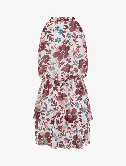 Robe imprimé fleuri à taille élastiquée - Bordeaux - 2