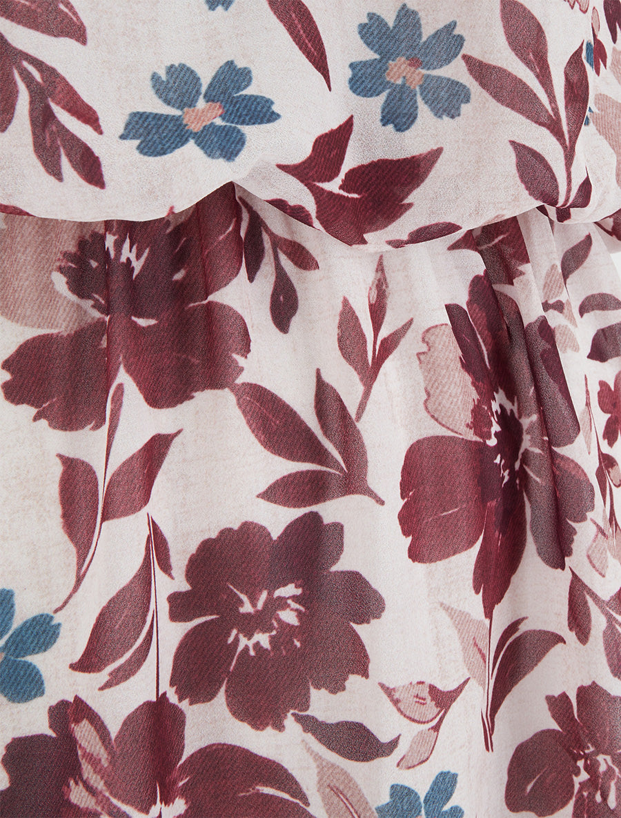 Robe imprimé fleuri à taille élastiquée - Bordeaux - 3