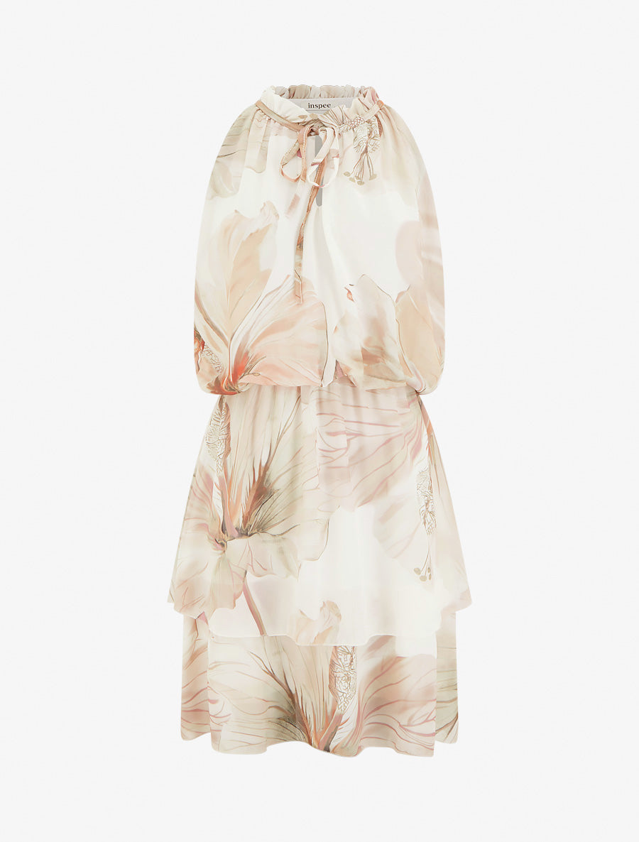 Robe imprimé floral à taille élastiquée - Beige - 1
