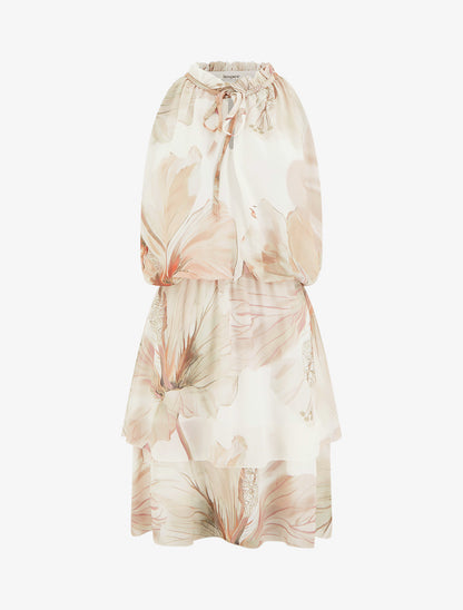 Robe imprimé floral à taille élastiquée - Beige - 1