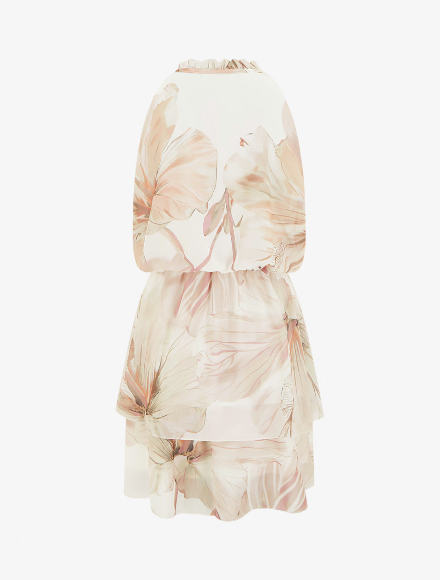 Robe imprimé floral à taille élastiquée - Beige - 2