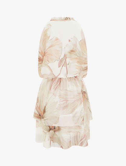 Robe imprimé floral à taille élastiquée - Beige - 2