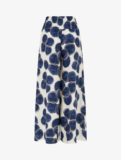 Pantalon élastiqué imprimé cercles - Marine - 2