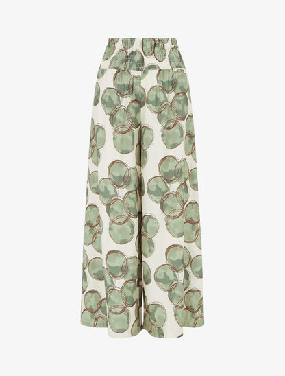 Pantalon élastiqué imprimé cercles - Kaki - 1