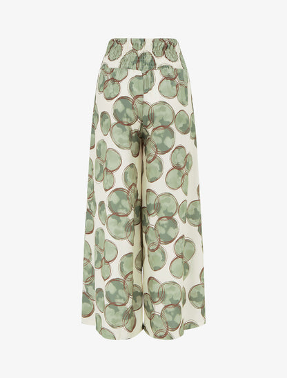 Pantalon élastiqué imprimé cercles - Kaki - 2