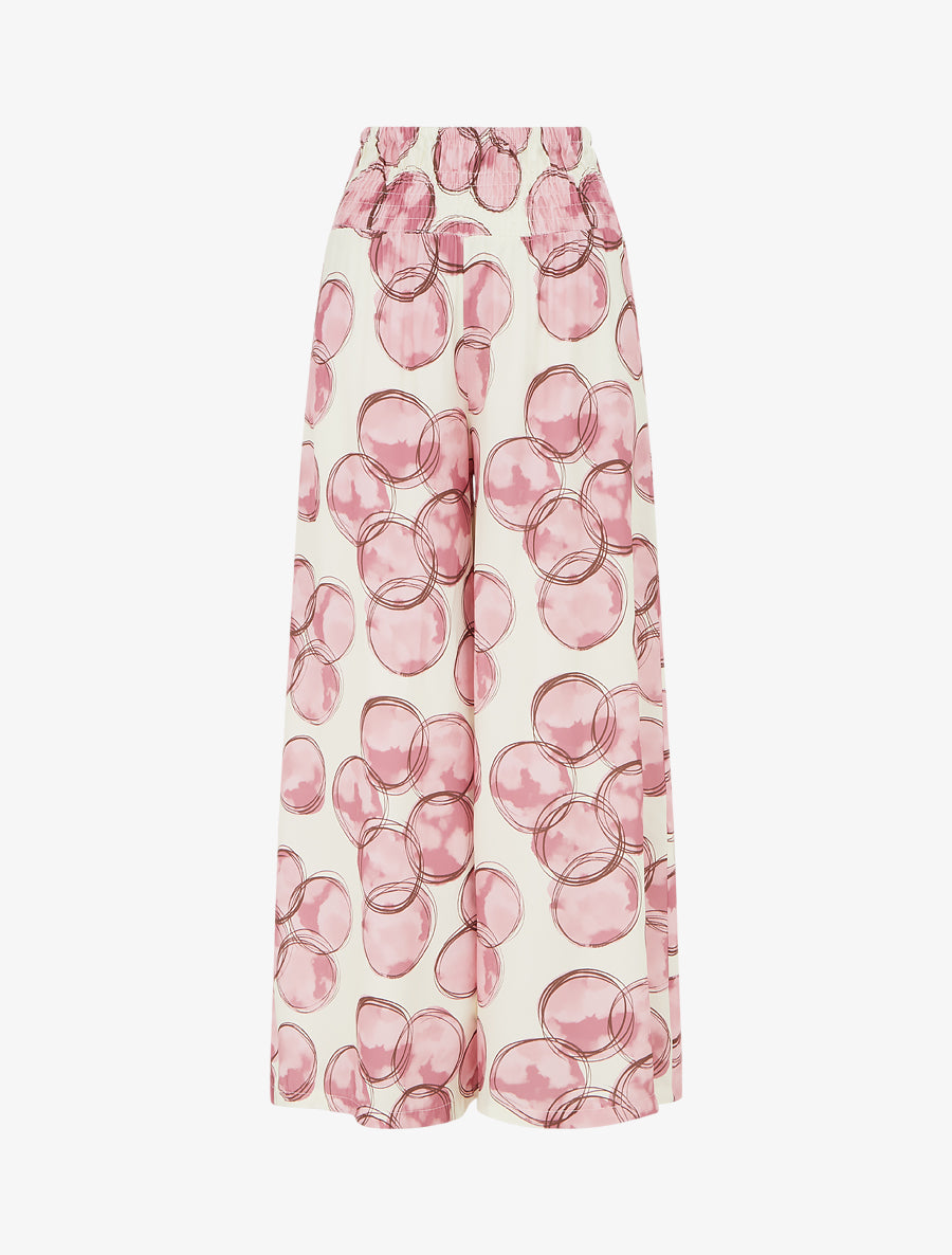 Pantalon élastiqué imprimé cercles - Rose - 1