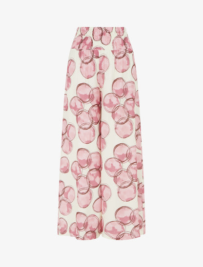 Pantalon élastiqué imprimé cercles - Rose - 1