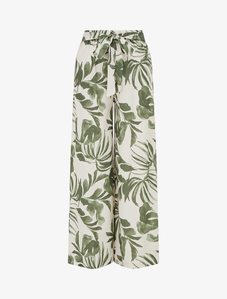 Pantalon élastiqué à imprimé tropical - Kaki - 1