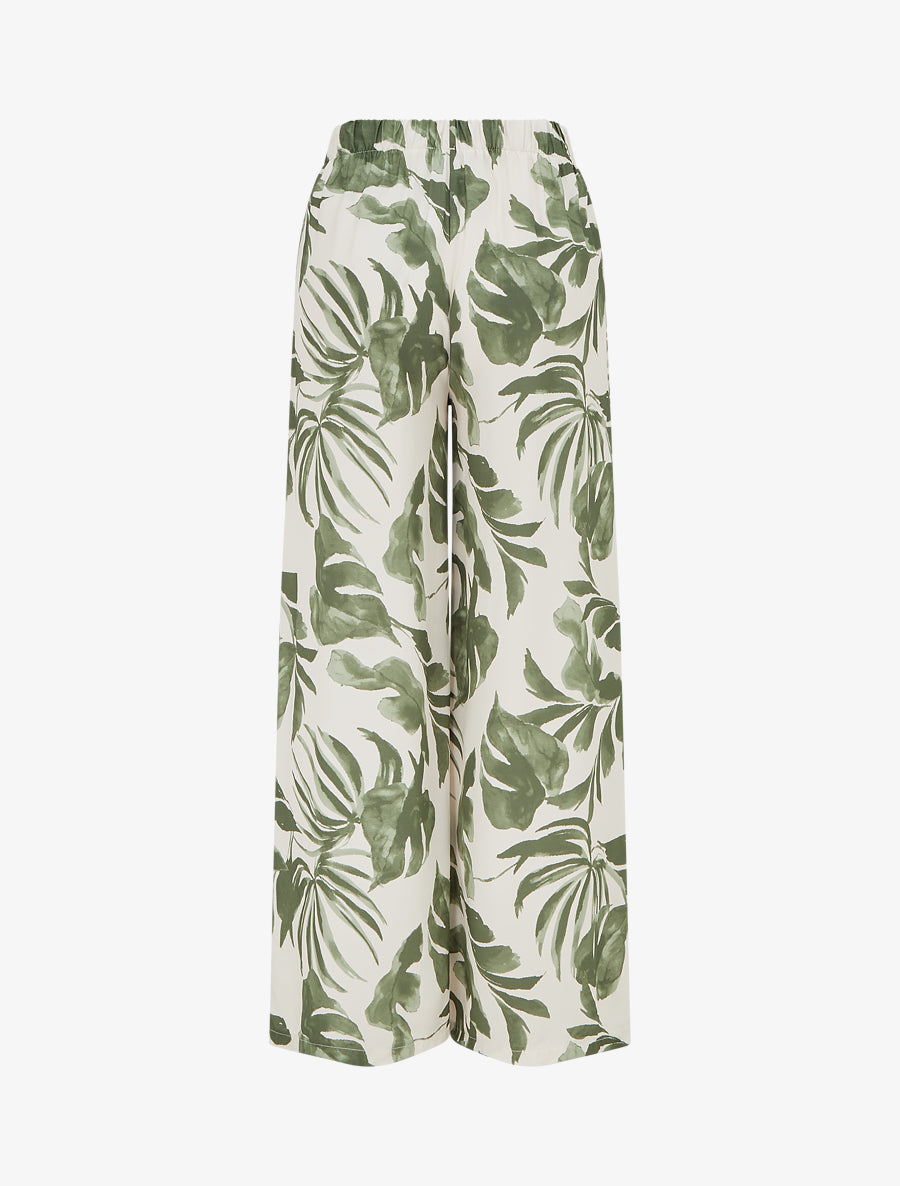 Pantalon élastiqué à imprimé tropical - Kaki - 2