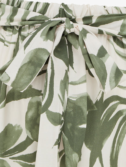 Pantalon élastiqué à imprimé tropical - Kaki - 3