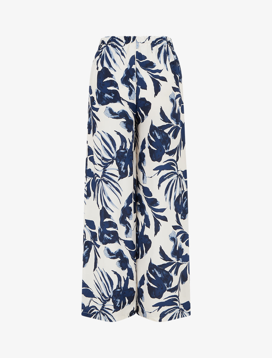 Pantalon élastiqué à imprimé tropical - Marine - 2