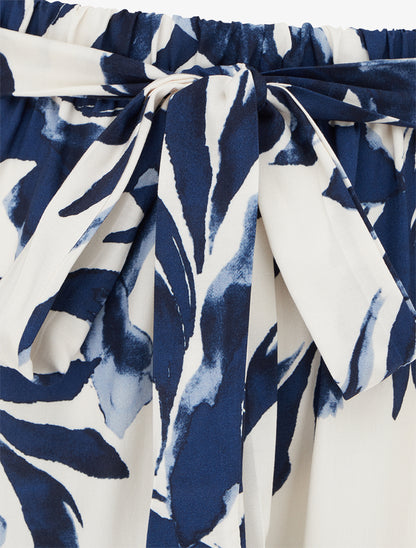 Pantalon élastiqué à imprimé tropical - Marine - 3