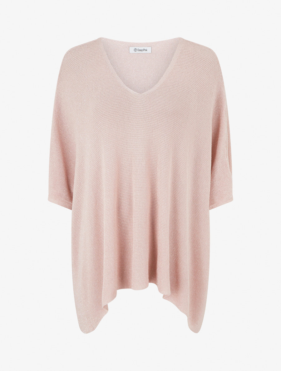 Top asymétrique manches courtes en maille fine irisée - Rose - 1