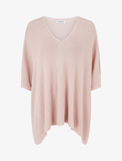 Top asymétrique manches courtes en maille fine irisée - Rose - 1