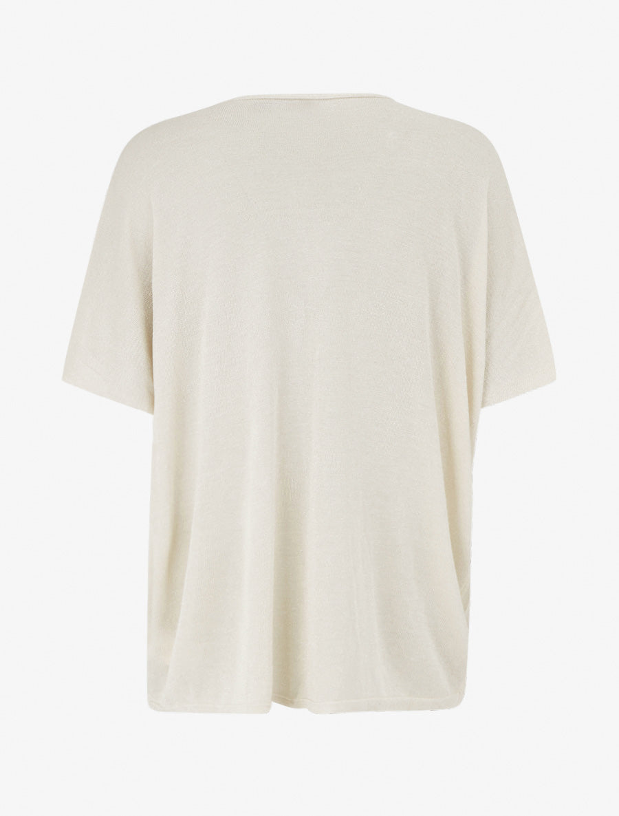 Top ample manches courtes en maille fine irisée - Beige - 2