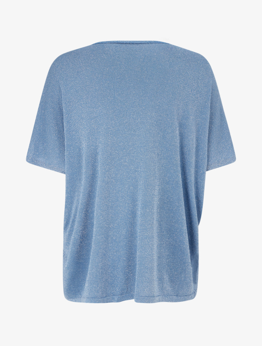 Top ample manches courtes en maille fine irisée - Bleu - 2