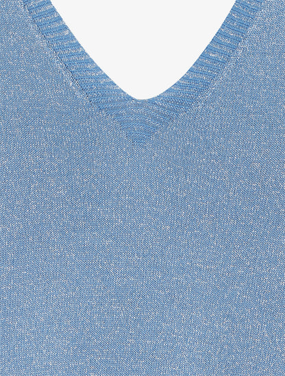 Top ample manches courtes en maille fine irisée - Bleu - 3