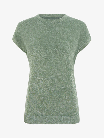 Top droit manches courtes en maille irisée - Kaki - 1