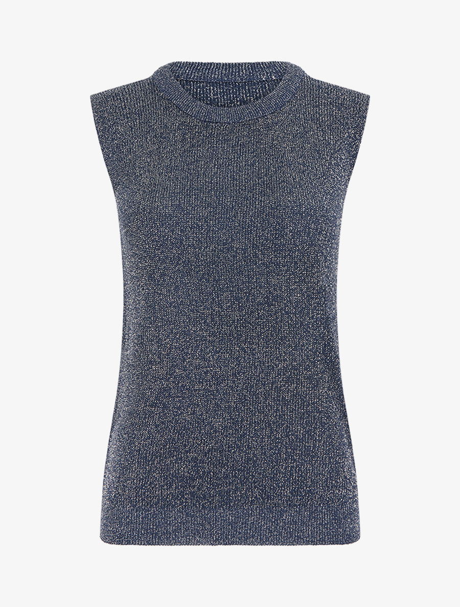 Top sans manches à maille fine irisée - Marine - 1