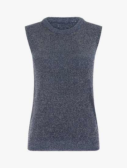 Top sans manches à maille fine irisée - Marine - 1