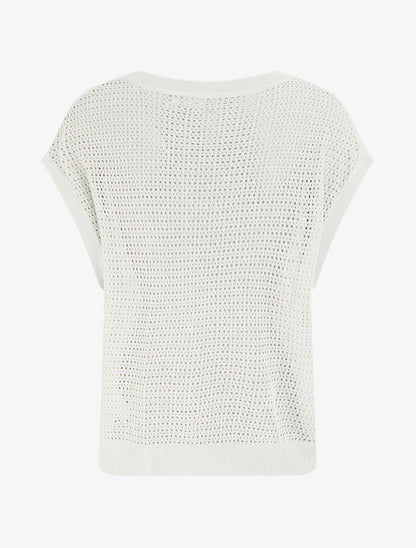 Top en maille fine ajouré et irisé - Blanc - 2
