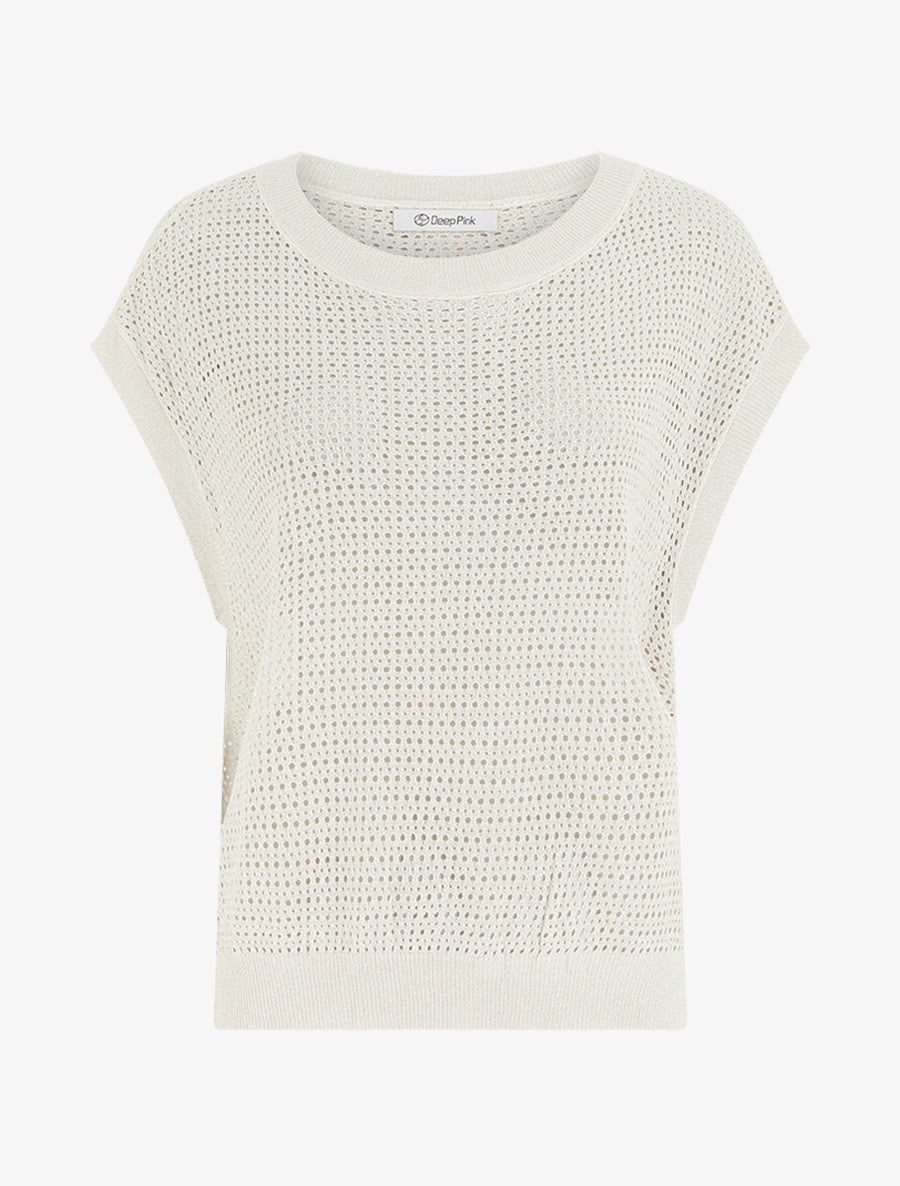 Top en maille fine ajouré et irisé - Beige - 1