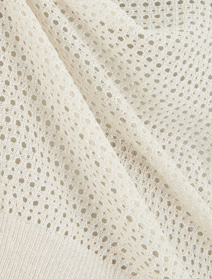 Top en maille fine ajouré et irisé - Beige - 3