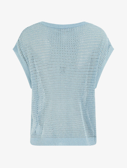 Top en maille fine ajouré et irisé - Bleu ciel - 2