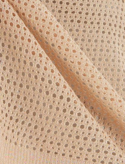 Top en maille fine ajouré et irisé - Rose saumon - 3
