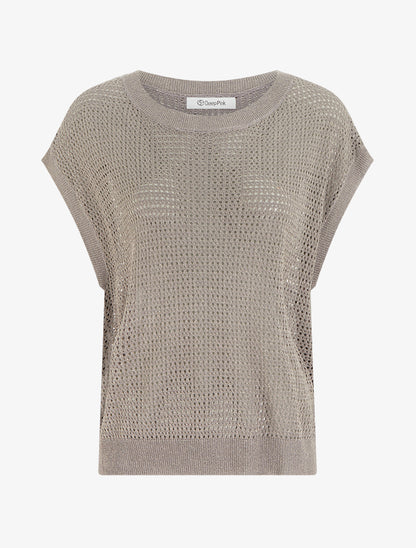 Top en maille fine ajouré et irisé - Taupe - 1