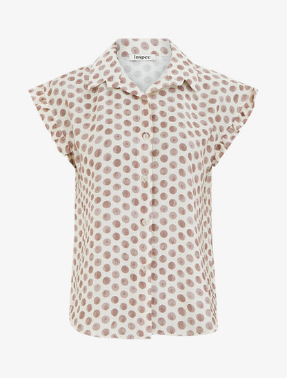 Top imprimé à pois boutonné - Taupe - 1