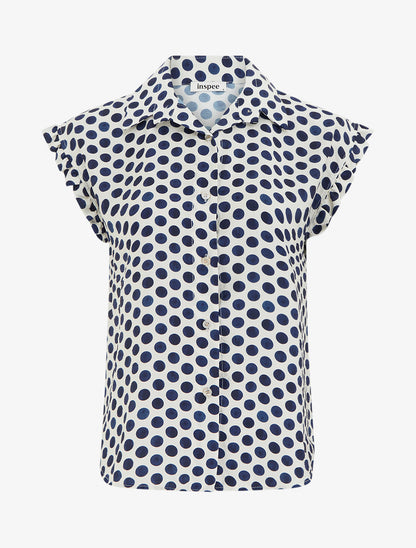 Top imprimé à pois boutonné - Marine - 1