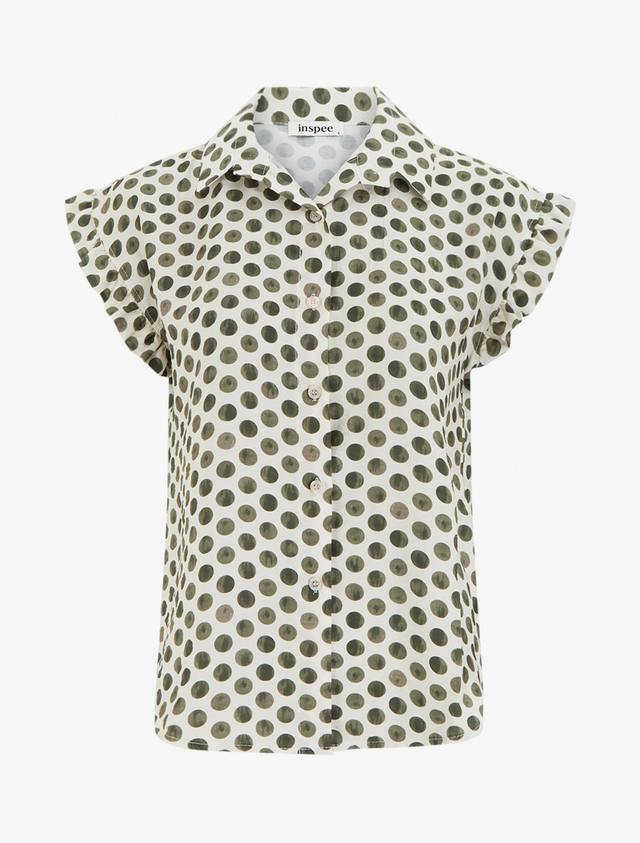 Top imprimé à pois boutonné - Kaki - 1
