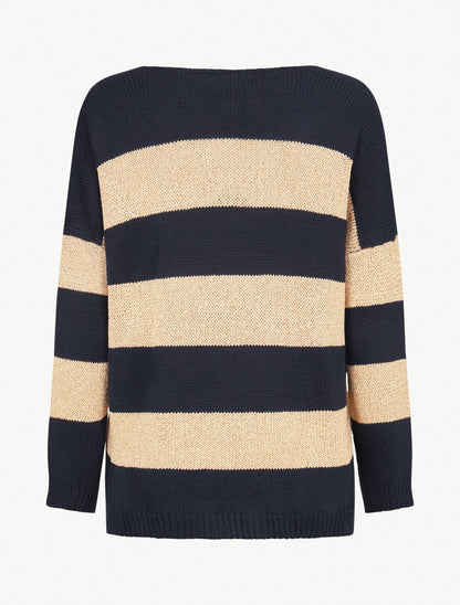 Pull en maille à bandes dorées - Marine - 2