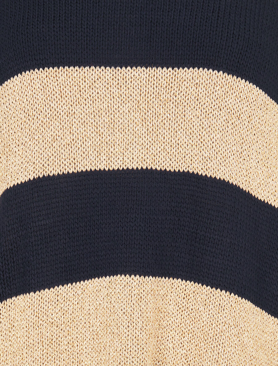 Pull en maille à bandes dorées - Marine - 3