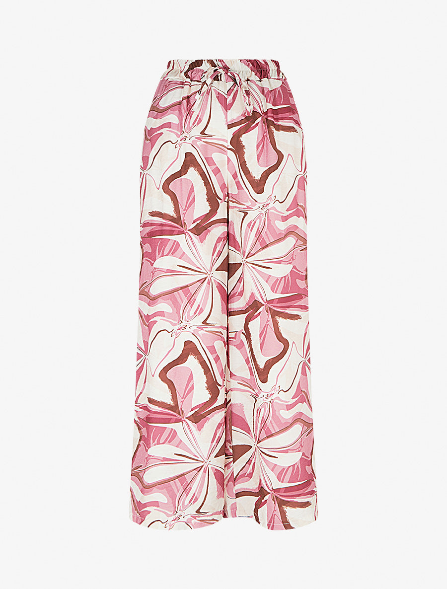 Pantalon imprimé abstrait à taille haute élastiquée - Rose - 1