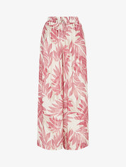 Pantalon imprimé feuillage et à taille haute élastiquée - Rose - 1