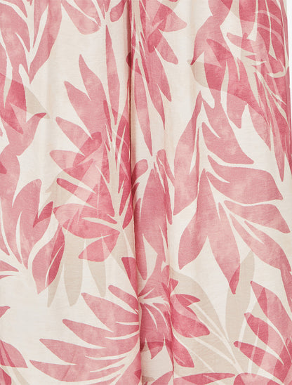 Pantalon imprimé feuillage et à taille haute élastiquée - Rose - 3