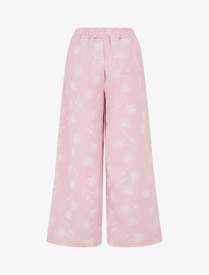 Pantalon en lin à broderie floral - Rose - 2